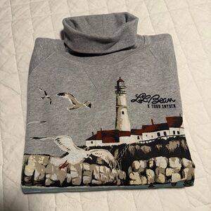 L.L. Bean X Todd Snyder Gray Turtleneck Sweater with Lighthouse Design